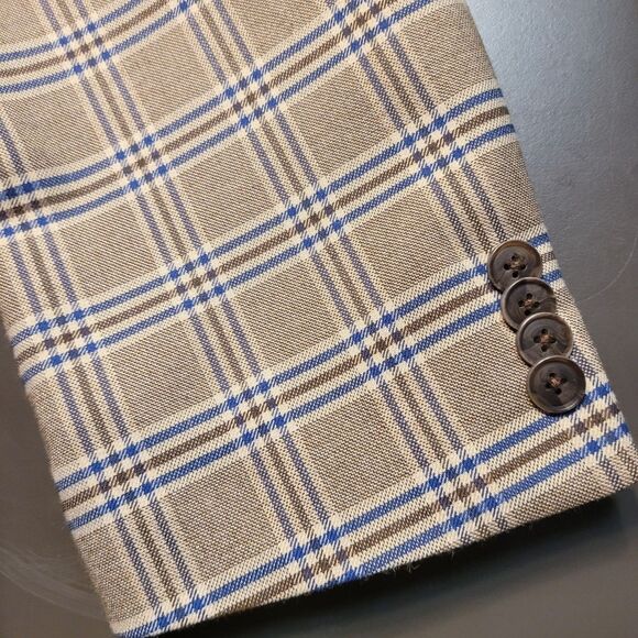 Alan Flusser Mens Paisley Lined 2-Button Blazer Jacket Beige Brown Checked EUC - Picture 4 of 13